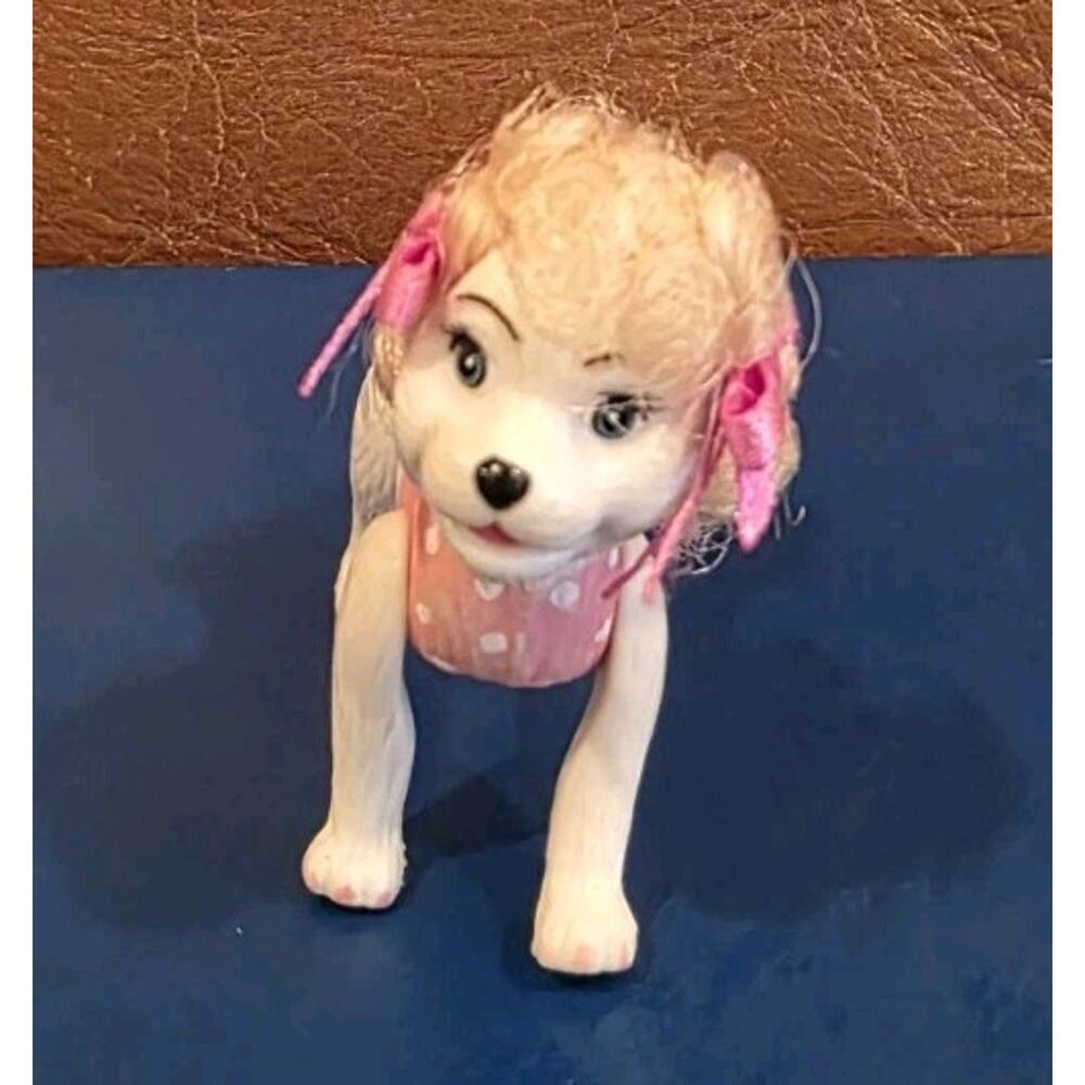 2 Inch White Dog Sugar Blonde Hair Pink Bows Polly Pockets Happenin Pet Salon
